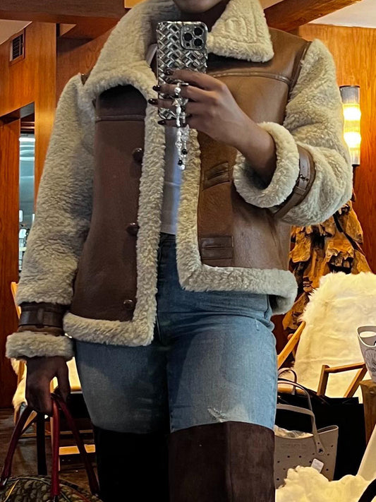 Vintage Faux Leather Oversized Stand Collar Jacket