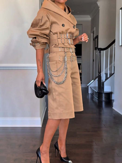 Double Buckle Belted Two Pieces Set
