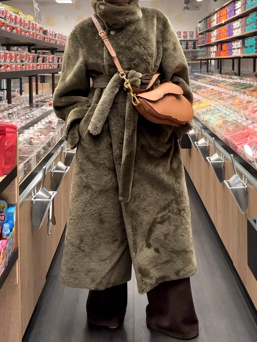 Cozy Teddy Funnel Neck Button Placket Coat