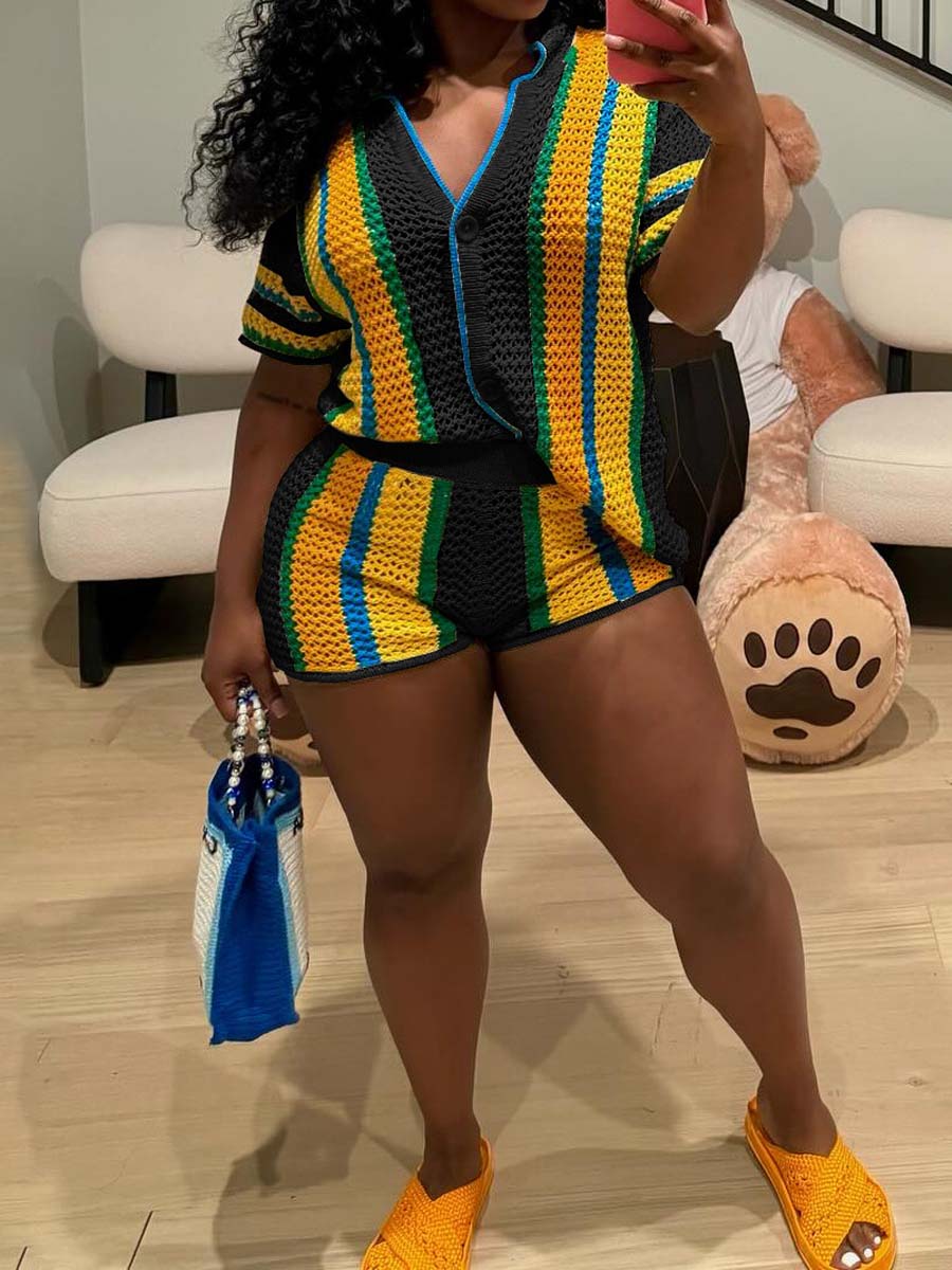 Knitted Hollow-out Two Pieces Set