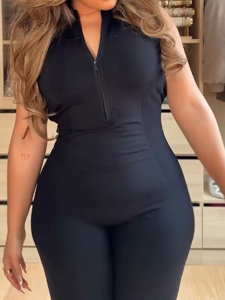 Seamless Scrunch Zip Front Jumpsuit
