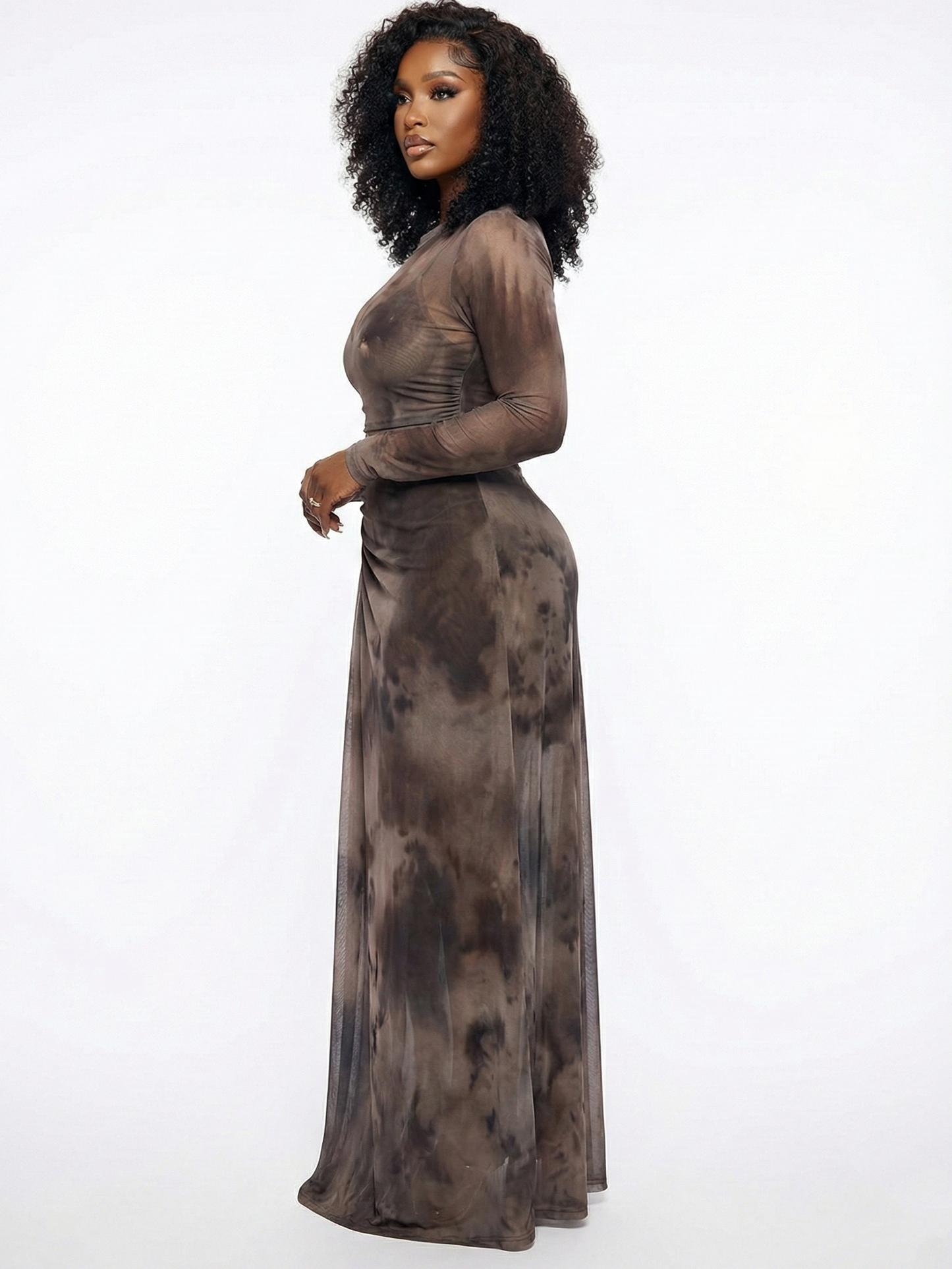 Printed Hollowed Out Two Pieces Dress