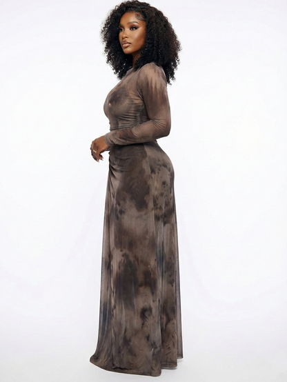 Printed Hollowed Out Two Pieces Dress