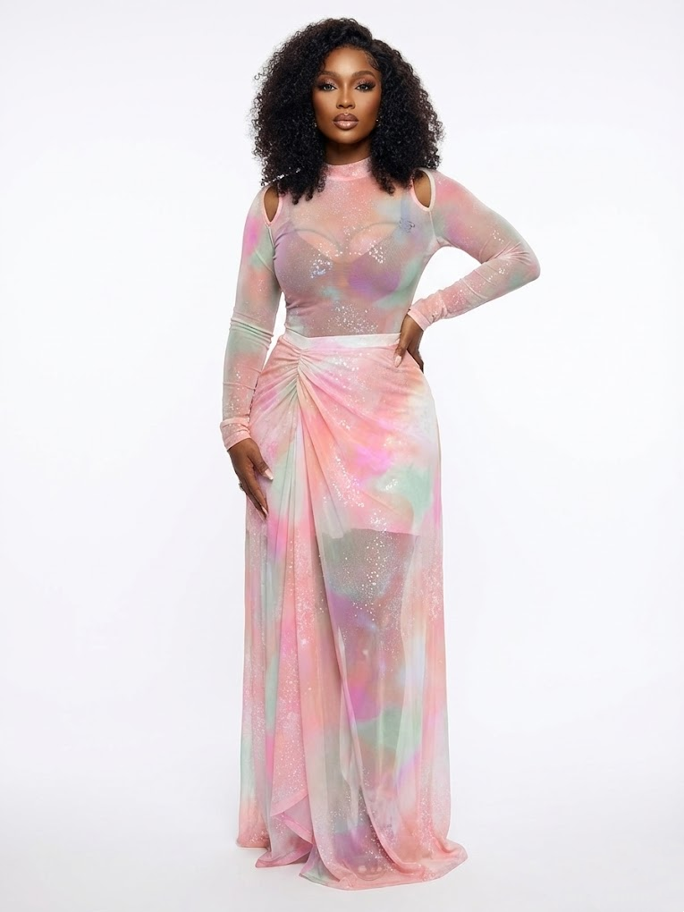 Printed Hollowed Out Two Pieces Dress