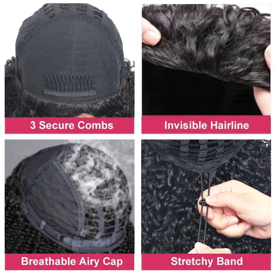 【3 IN 1 HALF WIG】Burmese Curly GLUELESS Invisible Half Wig For Blackwomen Clip In Protective Styles Human Hair