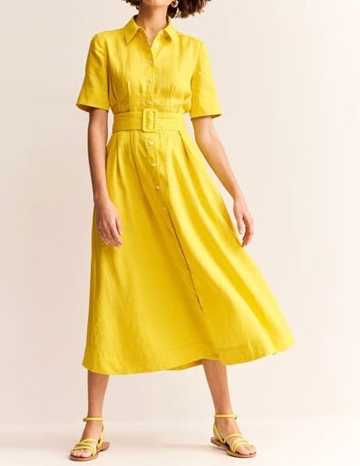 Yellow Linen Midi Dress