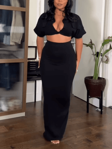 Sexy V Neck Top & Long Skirt 2pc Set