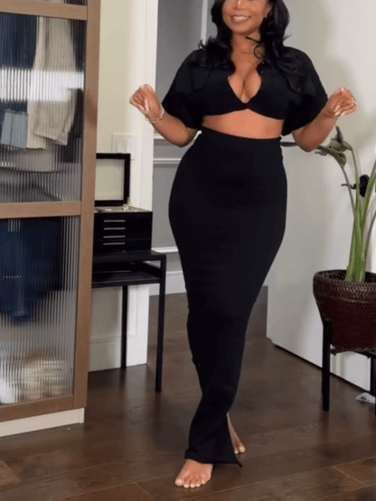 Sexy V Neck Top & Long Skirt 2pc Set