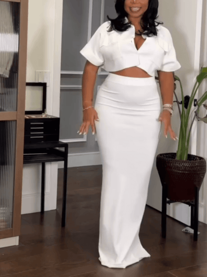 Sexy V Neck Top & Long Skirt 2pc Set