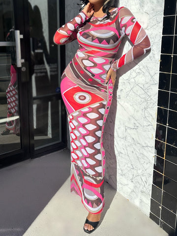 Pink Art Deco Maxi Dress