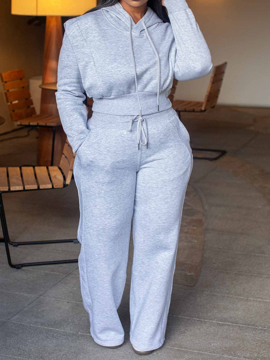 Hooded Sweatshirt Wide Leg Pants Two Piece Set