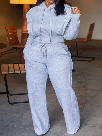 Hooded Sweatshirt Wide Leg Pants Two Piece Set