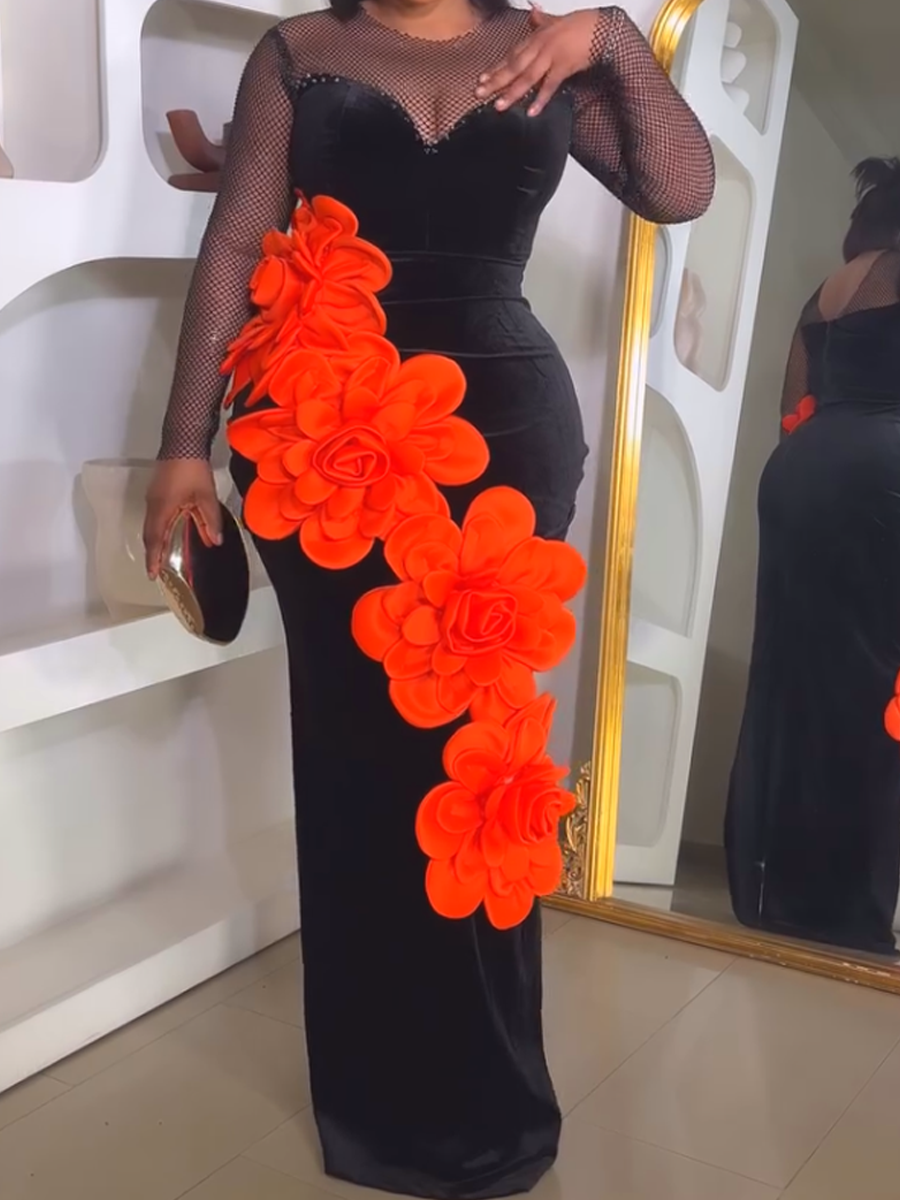 Stylish Embellished Floral Maxi Gown