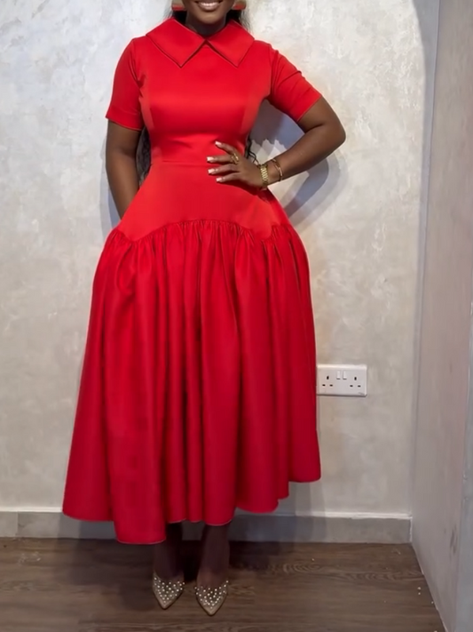 Classic A Line Red Midi Dress