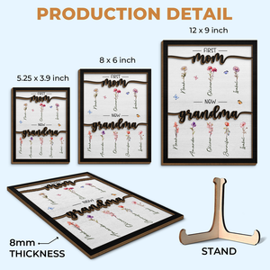 First Mom Now Grandma - Family Personalized Custom 2-Layered Wooden Plaque With Stand - House Warming Gift For Mom, Grandma