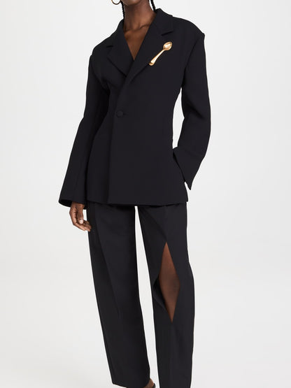 Scoop embellished backless blazer