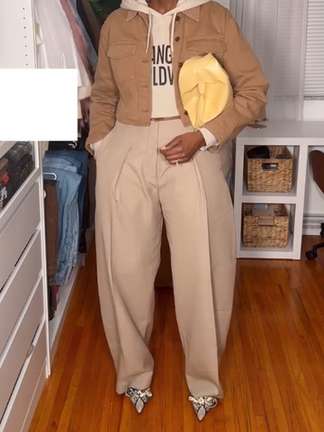 Sand Beige High Waisted Wide Leg Pants