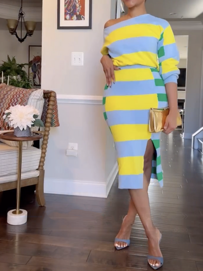 Blue Stripe Skirt Set