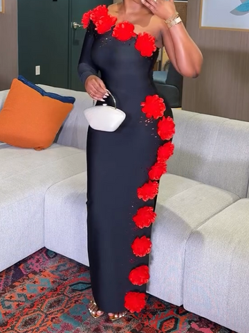 Red Corset Bodycon Flower Dress