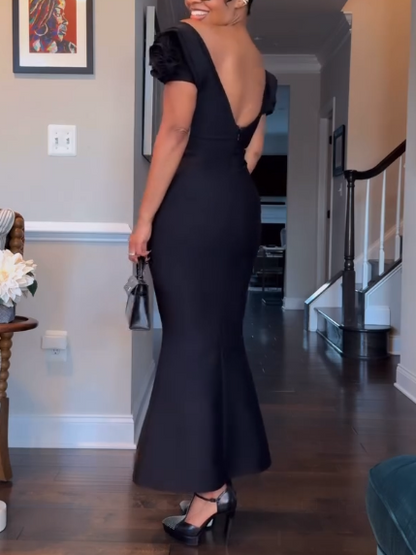 Deep-V Flowers Diamond Backless Bandage Maxi Dress