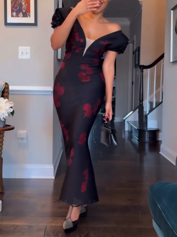 Deep-V Flowers Diamond Backless Bandage Maxi Dress