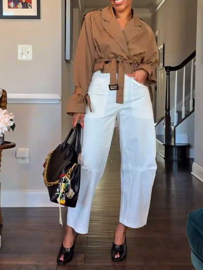 Camel Canvas Belt Detailed Jacket