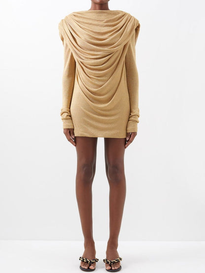 Draped Metallic Mini Dress