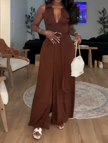 Deep V Neck Long Dress