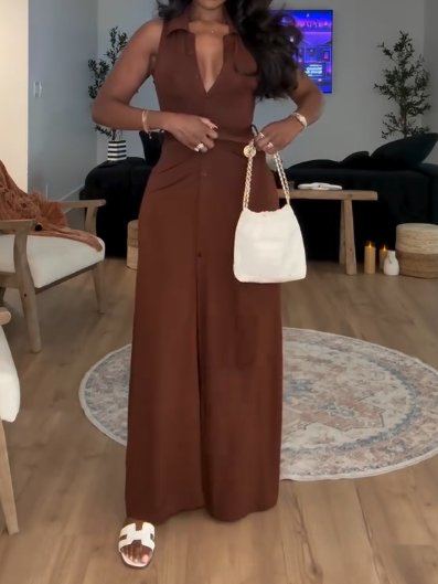 Deep V Neck Long Dress