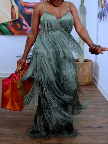 Strappy Cut Out Fringed Two Pieces Set