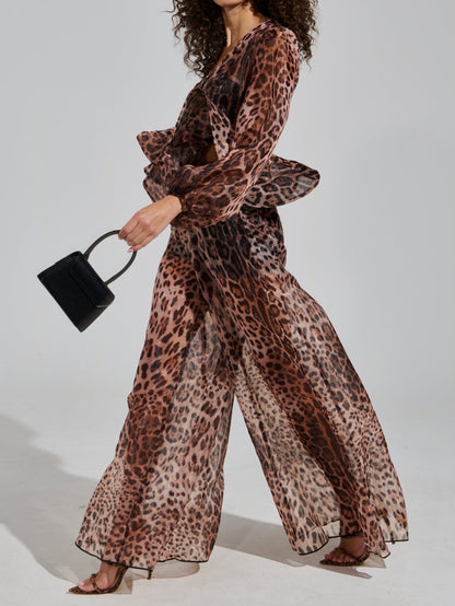 Leopard Print Chiffon Two Pieces Set