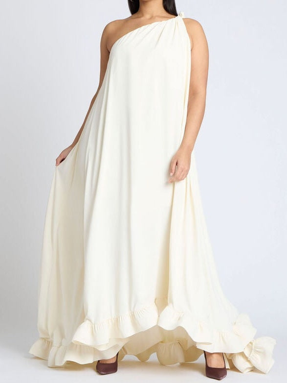 One Shoulder Ruffle Gown