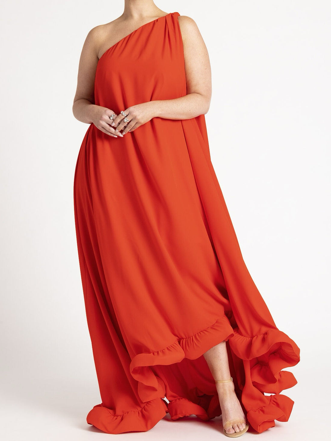 One Shoulder Ruffle Gown
