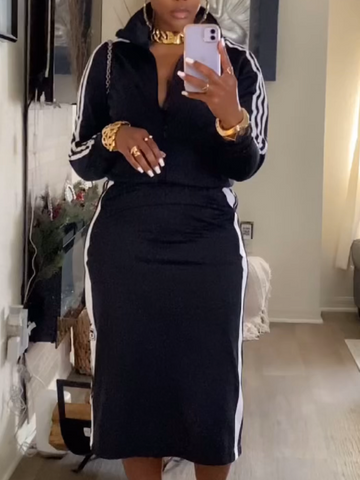 High Neck Zip Up Track Top + Knitted Lifestyle Skirt