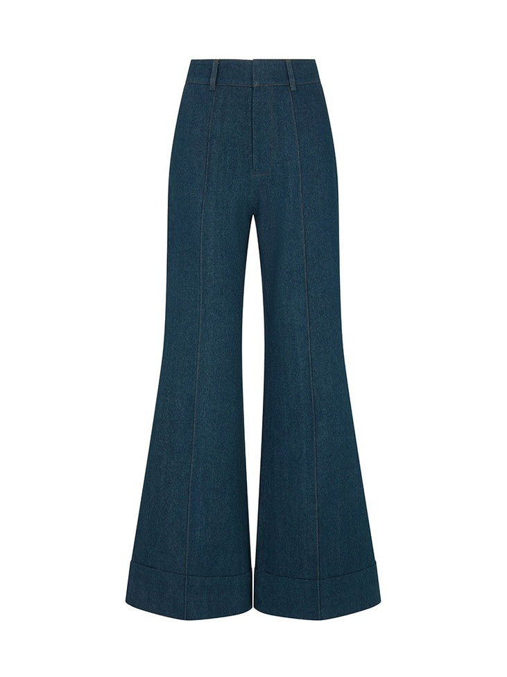 Double-Breasted Denim Suit Jacket + Denim Flared Pants Set