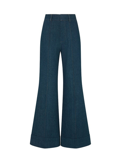 Double-Breasted Denim Suit Jacket + Denim Flared Pants Set