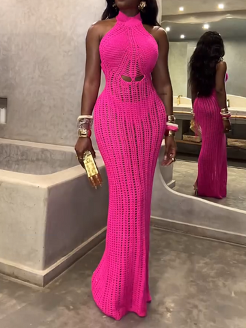 High Neck Crochet Maxi Dress