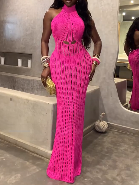 High Neck Crochet Maxi Dress