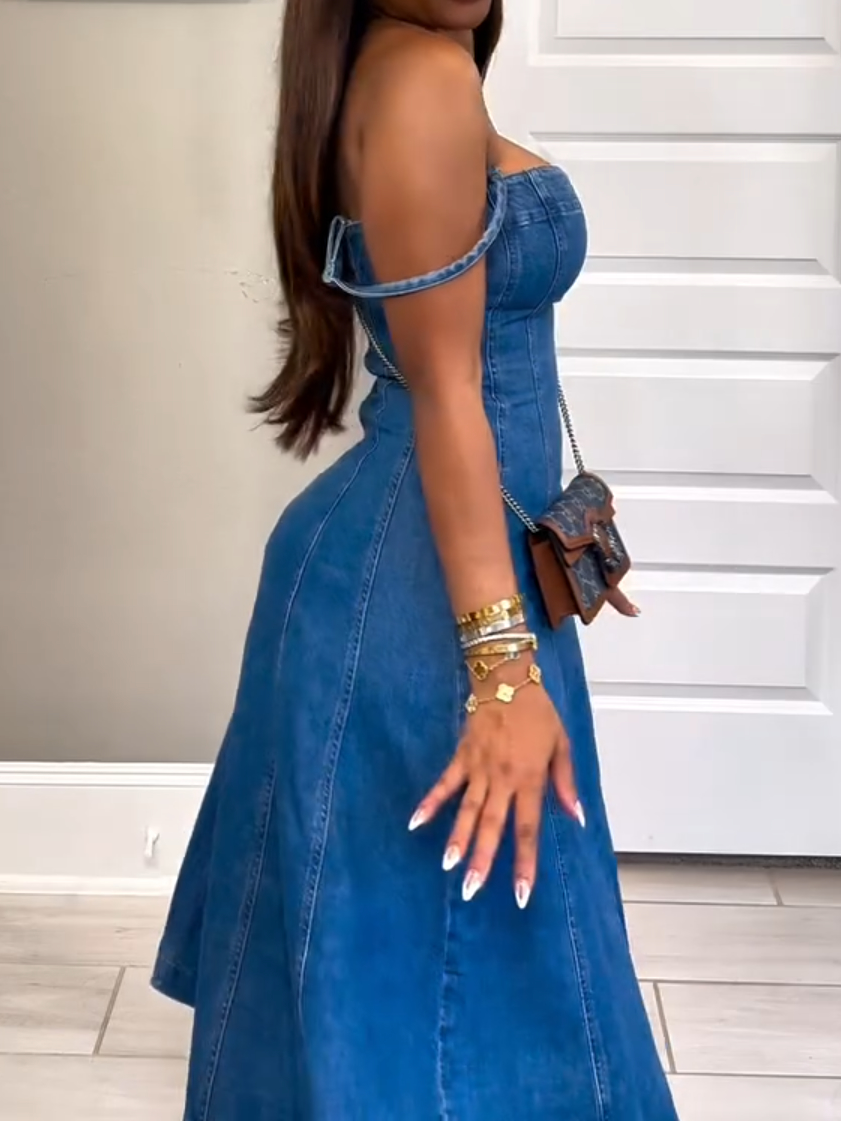 Stretch Denim Midi Dress