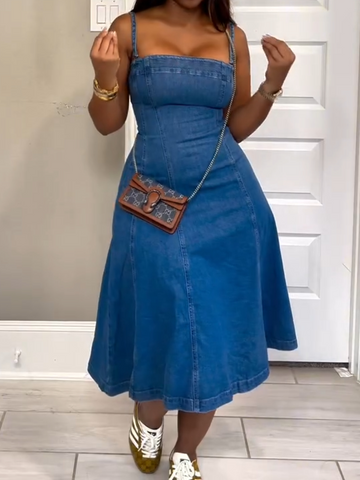 Stretch Denim Midi Dress