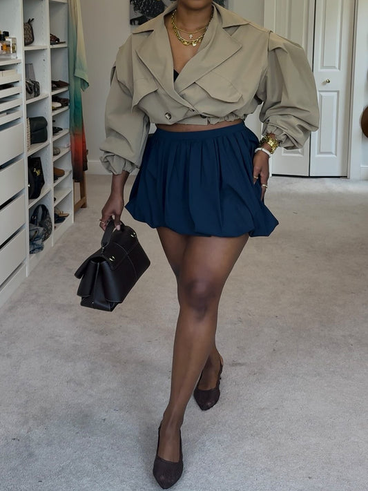 Long Sleeve Cinched Waist Cropped Trench Coat