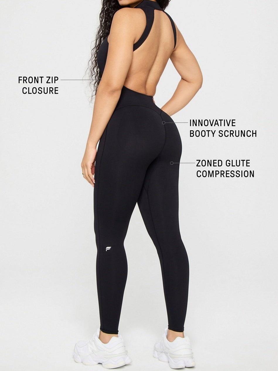 Seamless Scrunch Zip Front Jumpsuit