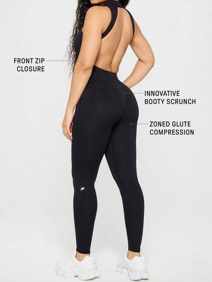 Seamless Scrunch Zip Front Jumpsuit