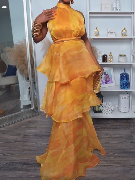 Aquarelle Yellow Two Pieces Dress