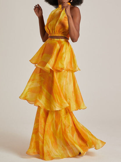 Aquarelle Yellow Two Pieces Dress