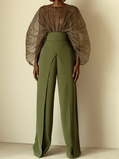 Green Puff Sleeve Two Pieces Set