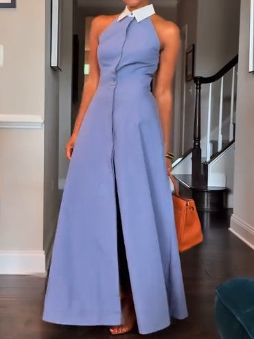 Button Sleeveless Collar Dress