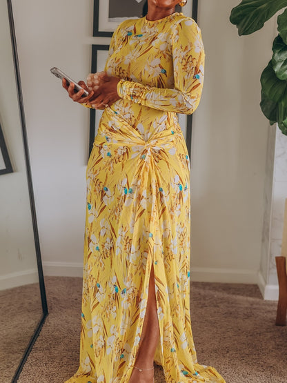 Yellow Mesh Knot Dress