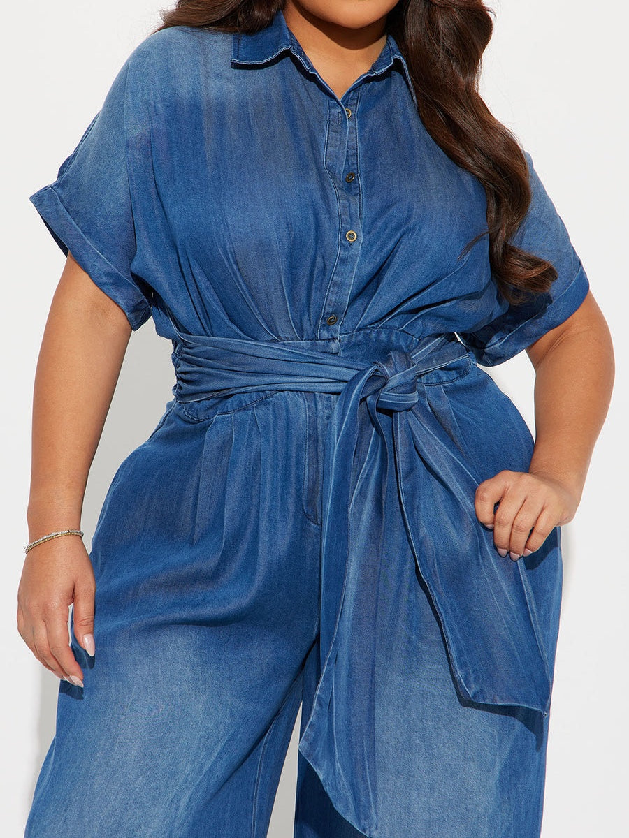 Lappel-breasted Lace-up Jumpsuit