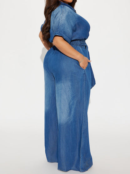 Lappel-breasted Lace-up Jumpsuit
